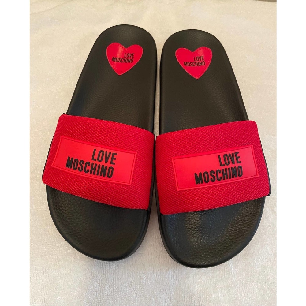 Love Moschino Red and Black Slide Sandal- European Size 38 - Picture 3 of 10